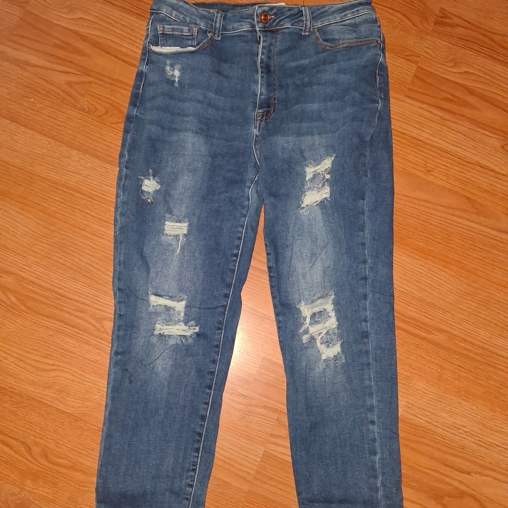Wax Jean Blue Denim Skinny Jeans with Orange Stitching
